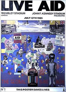 Poster oficial do Live Aid, arte de Peter Blake, Dia Mundial do Rock