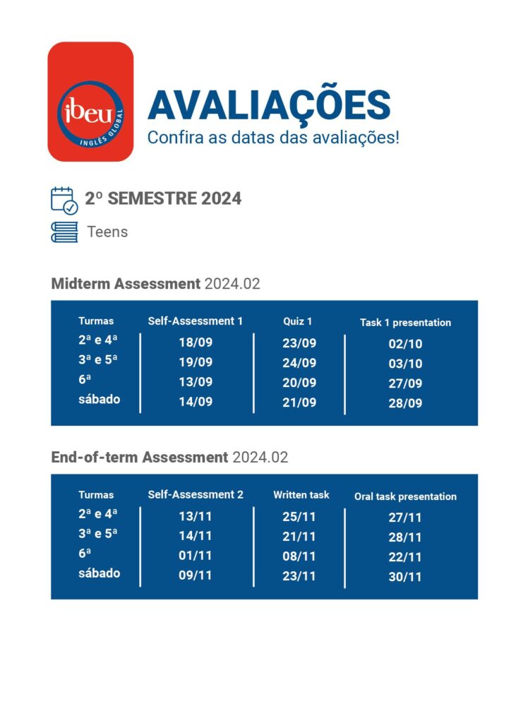 Cartaz para as filiais com as datas das avaliacoes do 2o semestre Prancheta 1 copia Confira o calendário de 2024.