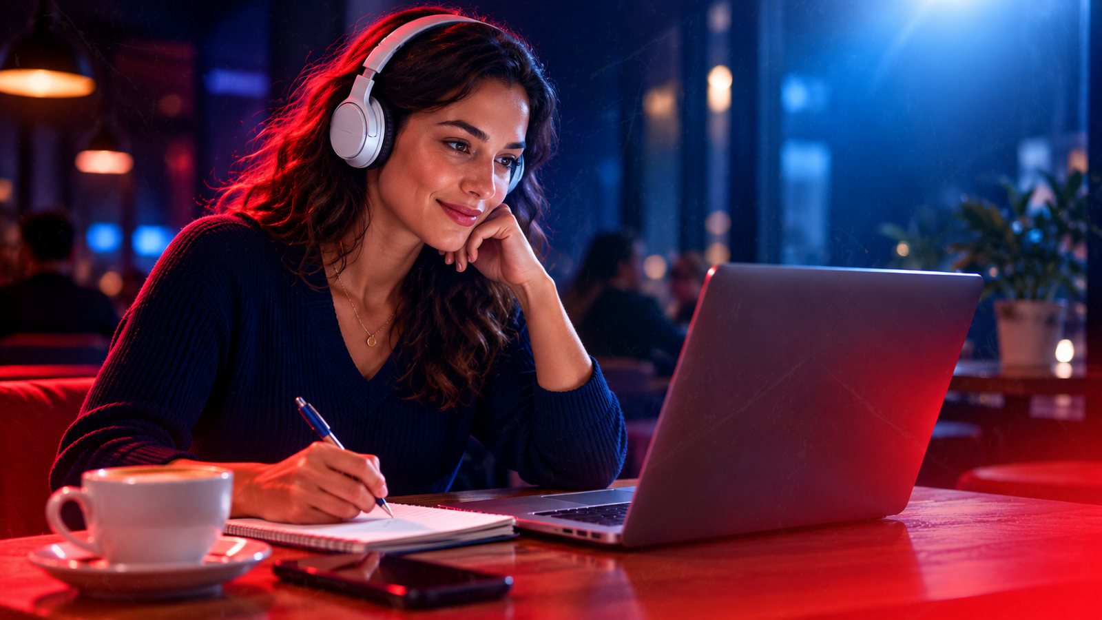 Aluna em aula online ao vivo pelo notebook